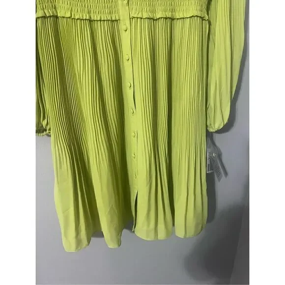 Nanette Lepore Women’s Size 14 Long Sleeve Pleated Button Up Dress Green - Picture 7 of 16